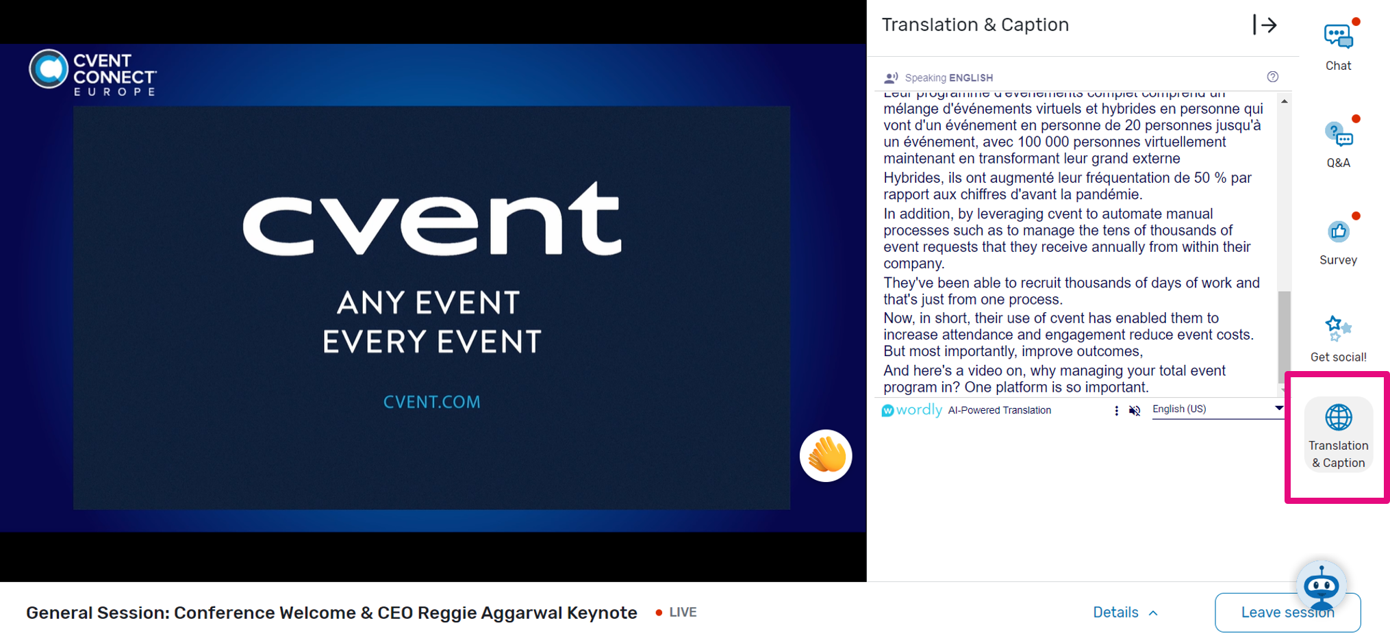 Cvent Translation with Wordly