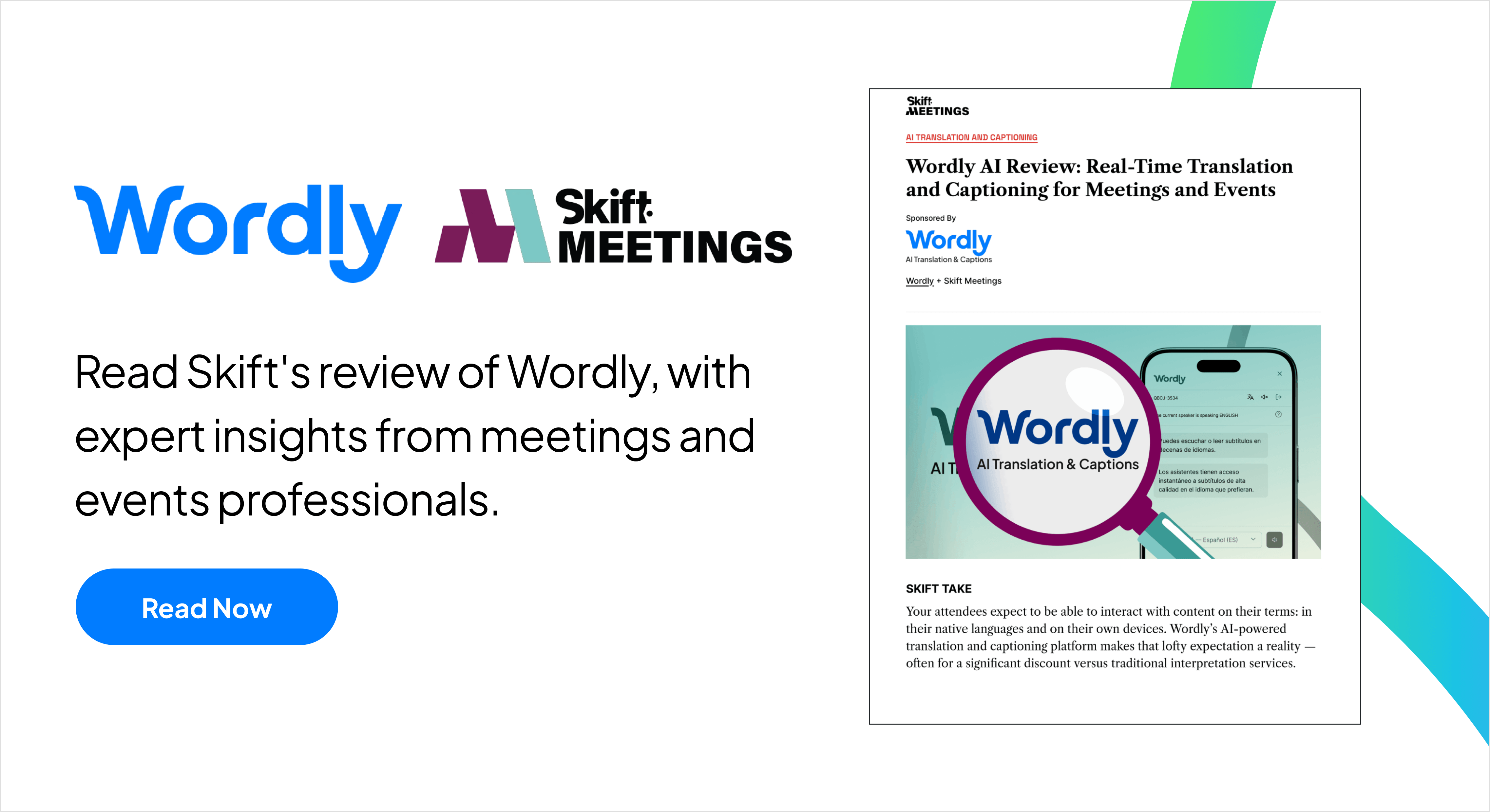 Skift Meetings review of Wordly, the AI translation and captioning platform for meetings and events